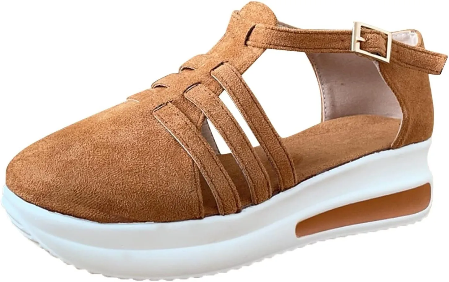 Sandals for Women Dressy Summer Casual Closed Toe Ankle Strap Espadrilles Wedge Comfortable Brown 2025 Shoes Cutout Low Wedges Slip on Buckle Outdoor Orthopedic Platform Sneakers