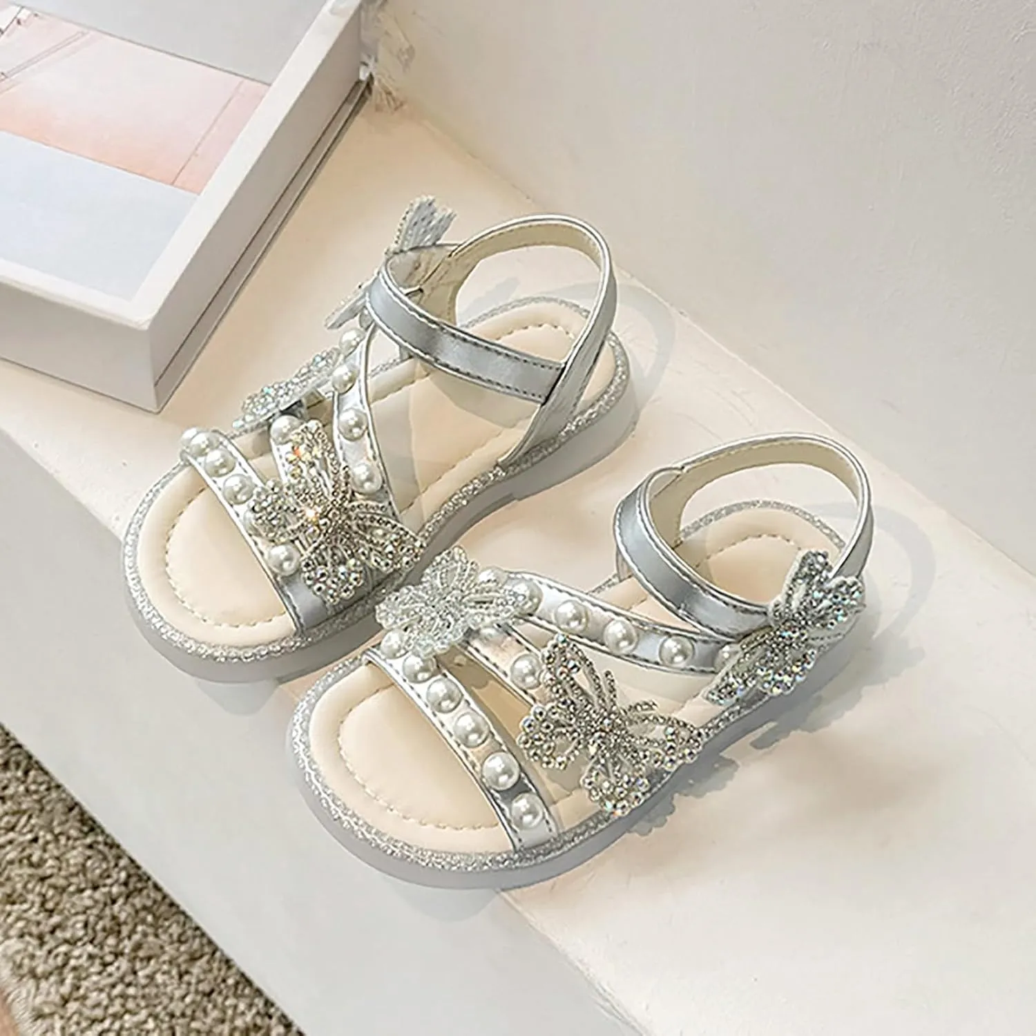 Sandals Kids Girls Summer Girls' Sandals Korean Edition Little Girls' Pearl Open Toe Shoes Kids Pool Sandals