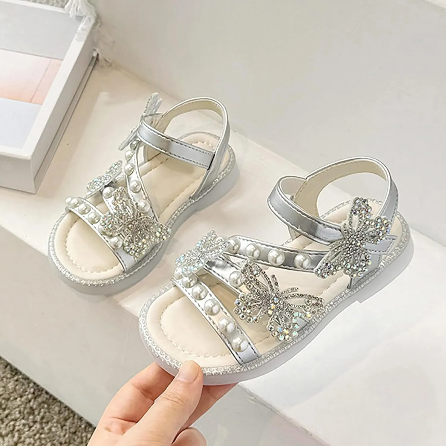 Sandals Kids Girls Summer Girls' Sandals Korean Edition Little Girls' Pearl Open Toe Shoes Kids Pool Sandals