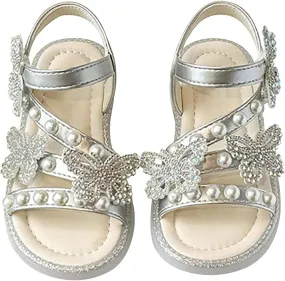 Sandals Kids Girls Summer Girls' Sandals Korean Edition Little Girls' Pearl Open Toe Shoes Kids Pool Sandals
