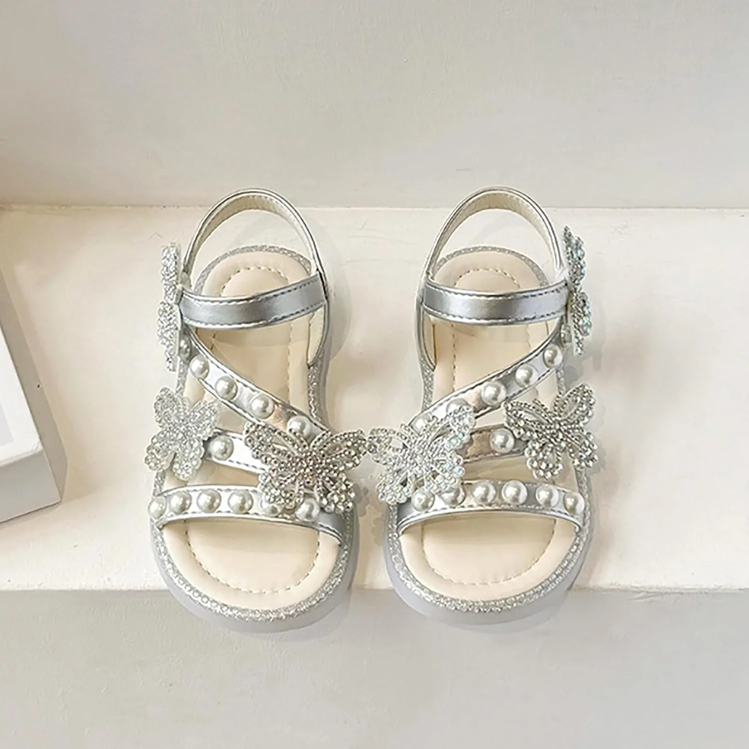 Sandals Kids Girls Summer Girls' Sandals Korean Edition Little Girls' Pearl Open Toe Shoes Kids Pool Sandals