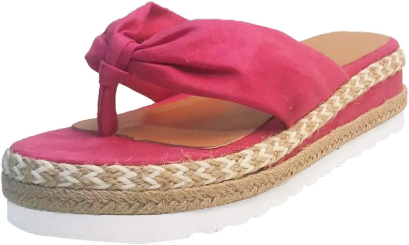 Smoneyful Womens Espadrille Sandals Wedge Platform Bowknot Open Toe Slip Flip Flops Casual Summer Vacation Beach Slippers Sandals