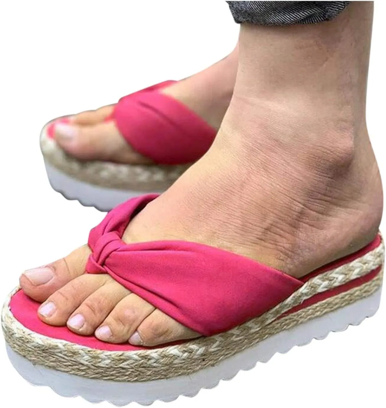 Smoneyful Womens Espadrille Sandals Wedge Platform Bowknot Open Toe Slip Flip Flops Casual Summer Vacation Beach Slippers Sandals
