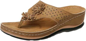 Smoneyful Women's Orthopedic Sandals Arch Support Wedge Cushion Platform Breathable Mesh Hollow Comfort Cut Out Vamp Open Toe Dressy Summer Casual Walking Flip Flops Slide Sandals