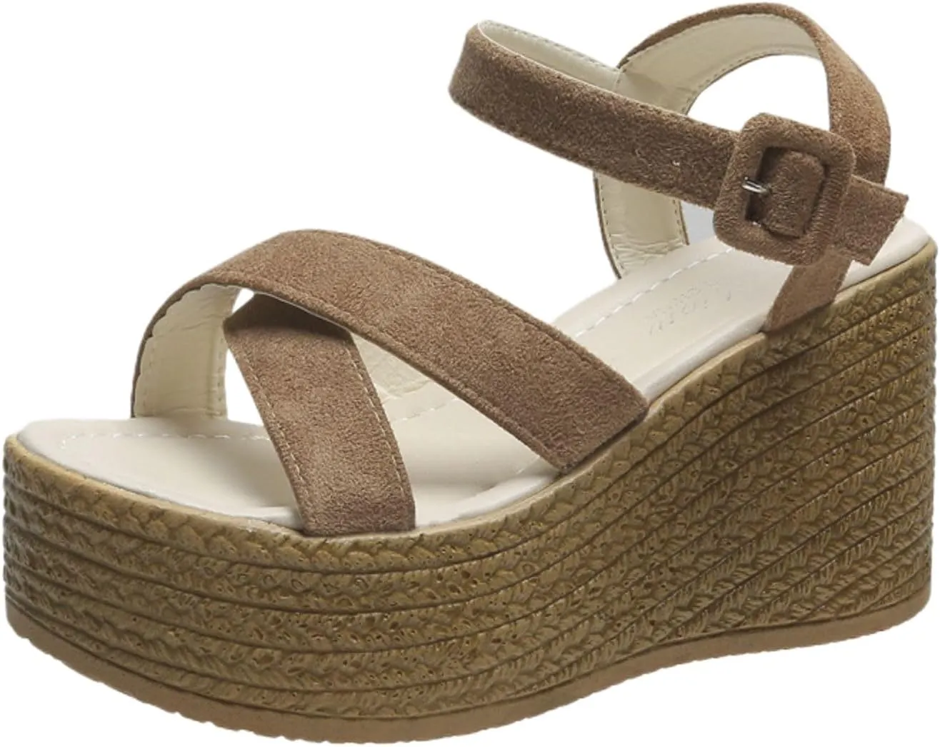 Smoneyful Women's Platform Espadrilles Wedge Sandals Open Toe Ankle Strap Buckle Cross Band Comfortable High Heel Dressy Summer Sandals