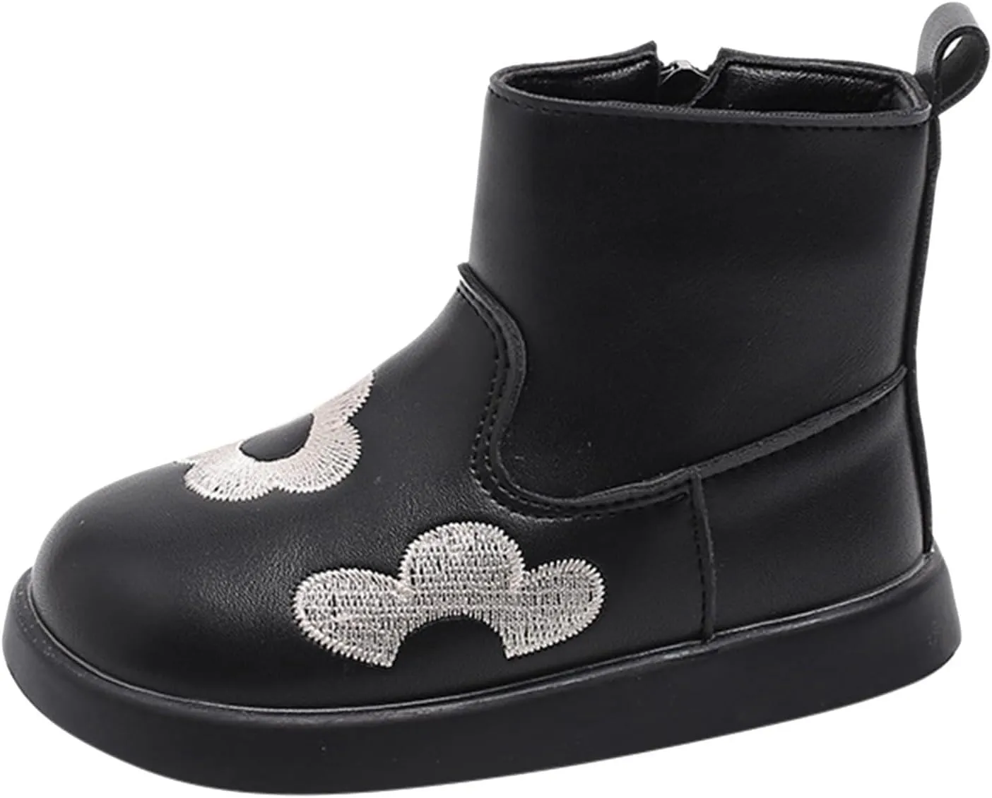 Toddler/Little Kid Girls Short Ankle Boots Flower Embroidery Side Zipper Dress Booties Casual School Flat Shoes