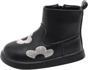 Toddler/Little Kid Girls Short Ankle Boots Flower Embroidery Side Zipper Dress Booties Casual School Flat Shoes