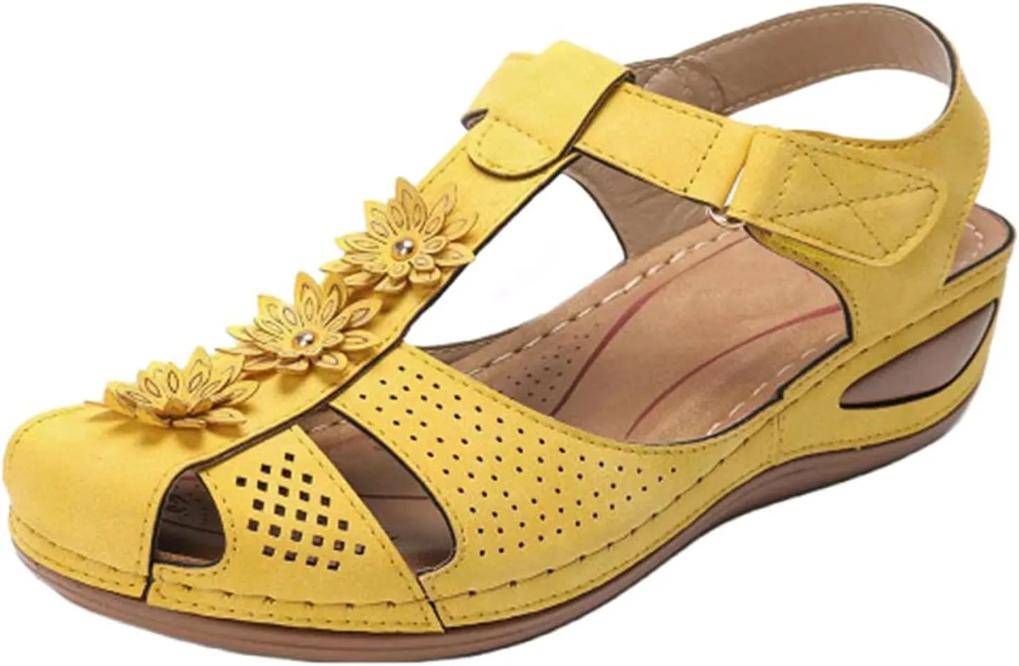 Wedge Sandals for Women Closed Toe Comfortable with Massage Function Outdoor Platform Orthotic Slippers Arch Support Shoes Orthopedic Dressy Summer Buckle Ankle Strap Espadrilles