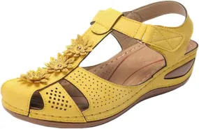 Wedge Sandals for Women Closed Toe Comfortable with Massage Function Outdoor Platform Orthotic Slippers Arch Support Shoes Orthopedic Dressy Summer Buckle Ankle Strap Espadrilles
