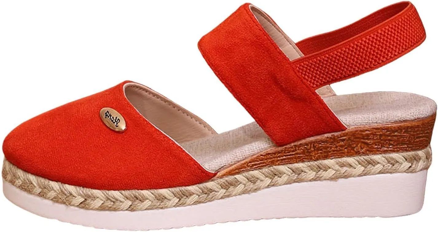Women's Closed Toe Elastic Ankle Strap Espadrilles Wedge Sandals Dressy Summer Platform Beach Shoes