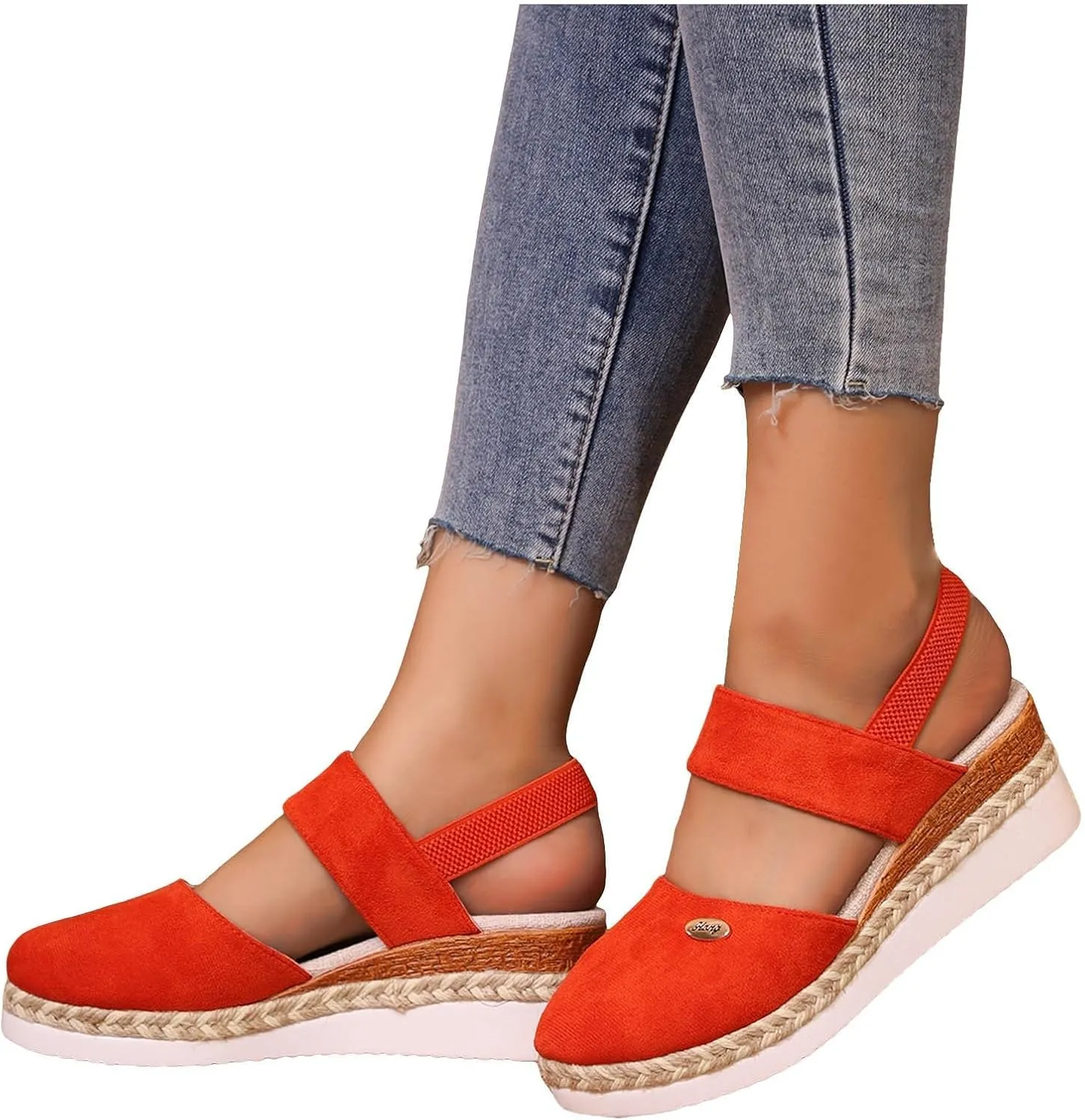 Women's Closed Toe Elastic Ankle Strap Espadrilles Wedge Sandals Dressy Summer Platform Beach Shoes