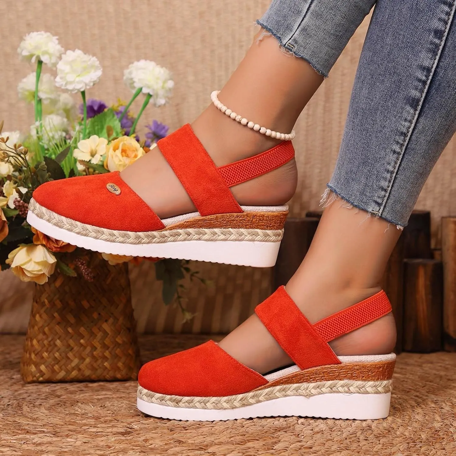Women's Closed Toe Elastic Ankle Strap Espadrilles Wedge Sandals Dressy Summer Platform Beach Shoes