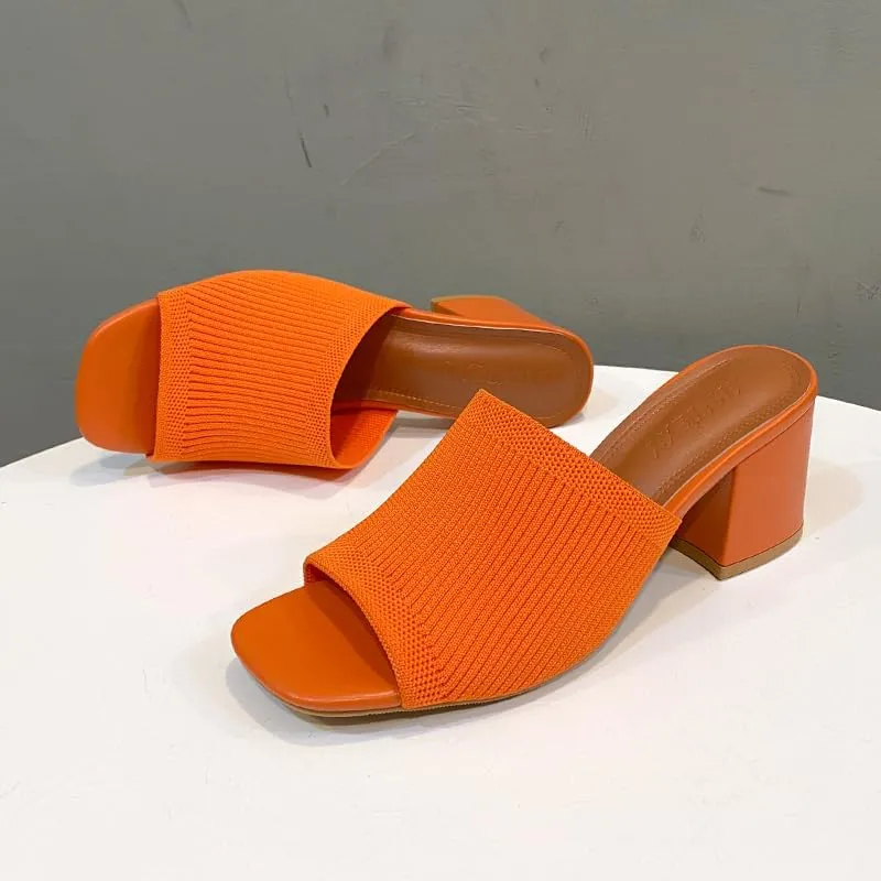Womens Open Toe Heeled Mules Block Heels Sandals Open Toe Heeled Mules Chunky Block Low Heel Slip On Slides
