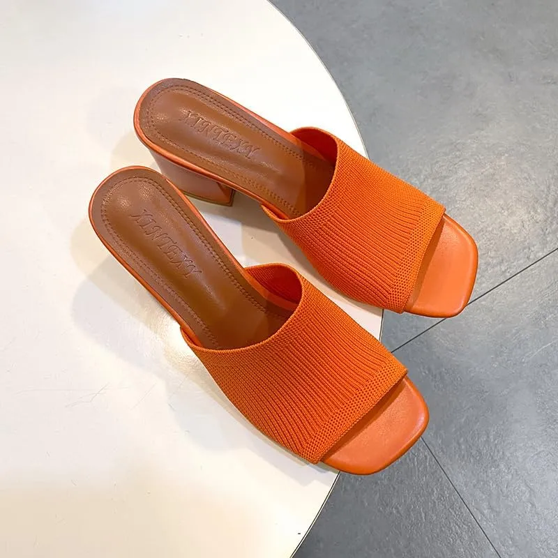 Womens Open Toe Heeled Mules Block Heels Sandals Open Toe Heeled Mules Chunky Block Low Heel Slip On Slides