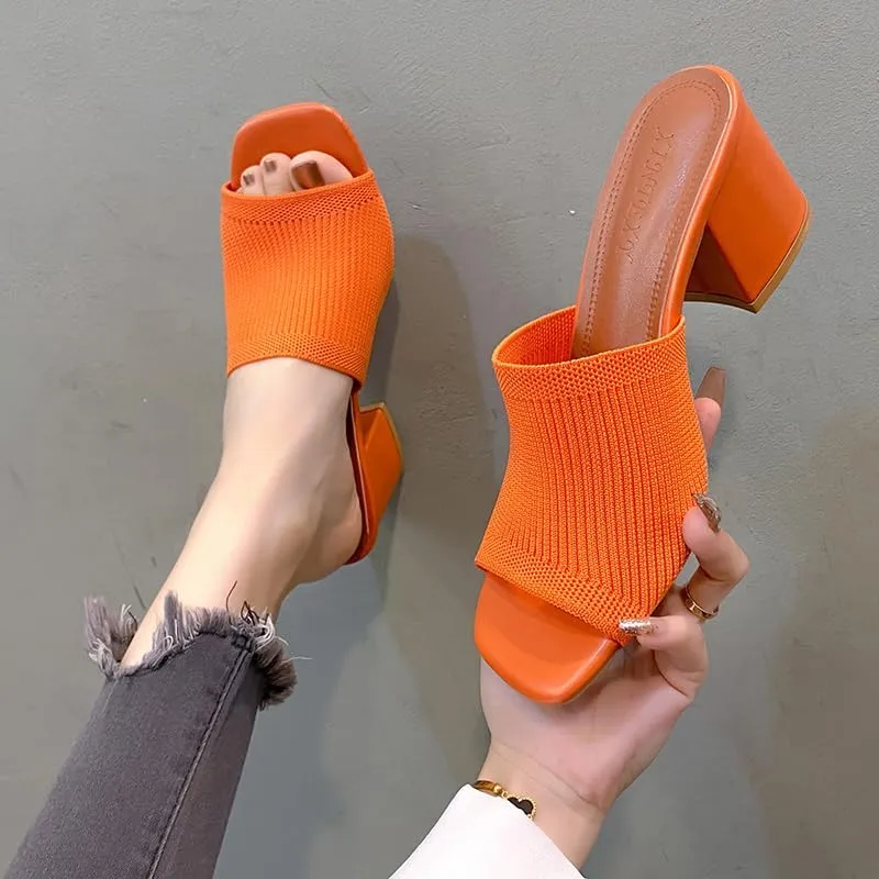 Womens Open Toe Heeled Mules Block Heels Sandals Open Toe Heeled Mules Chunky Block Low Heel Slip On Slides