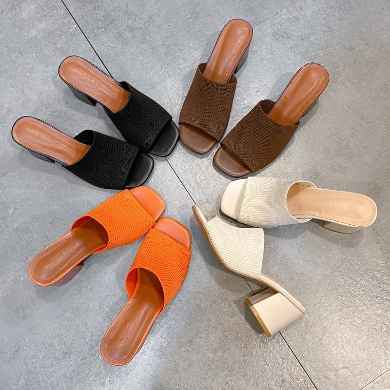 Womens Open Toe Heeled Mules Block Heels Sandals Open Toe Heeled Mules Chunky Block Low Heel Slip On Slides